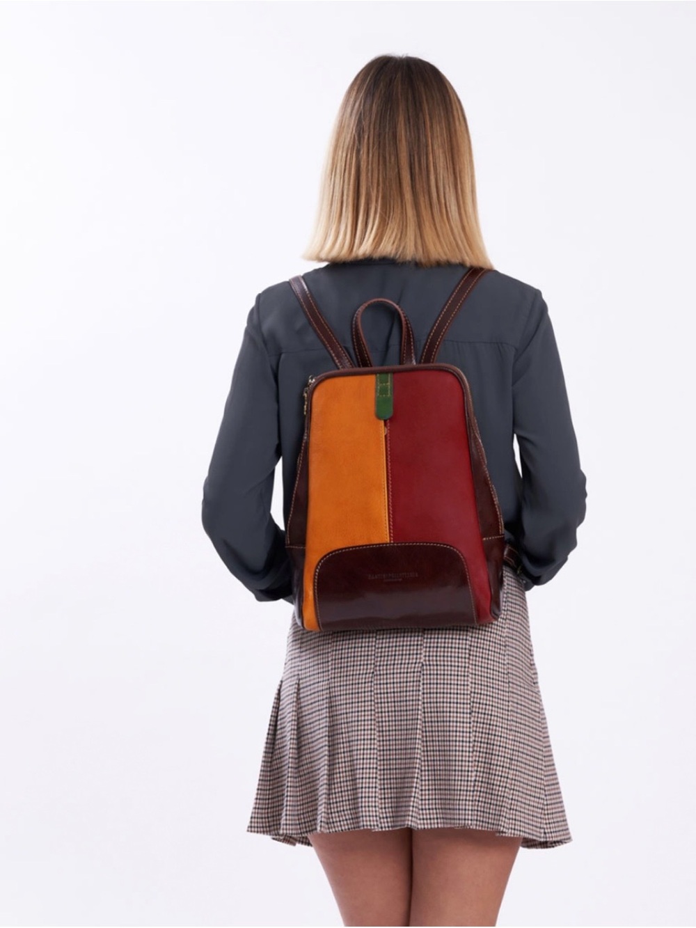 Italian Handmade Leather Backpack Purse Multicolor Bag from Italy